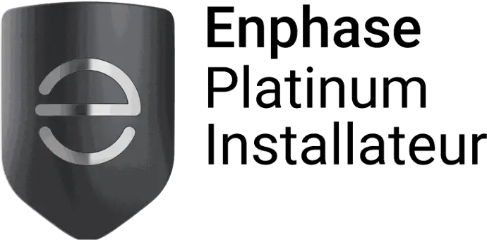 Logo van Enphase Platinum Installateur met een grijs schild met een zilveren e erop
