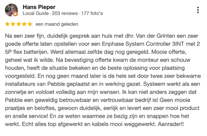 Review Pebble Zonnepanelen en Enphase thuisbatterij