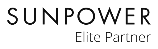 Logo van Sunpower Elite Partner met zwarte letters op een transparante achtergond