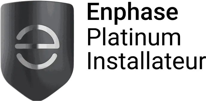 Logo van Enphase Platinum Installateur met een zwart schild met een zilveren e erop