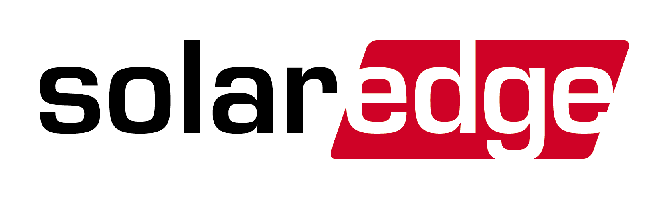 Logo van Solar Edge met zwarte en witte letters een een rood blok